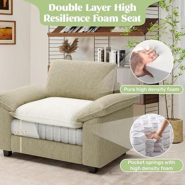 Alt view image 4 of 4 - 49" Single Sofa Seat,Comfy Cloud Couch Sectional Sofa, Chenille Sleeper Deep Seat Sofas for Living Room,Bedroom and Apartment,Khaki