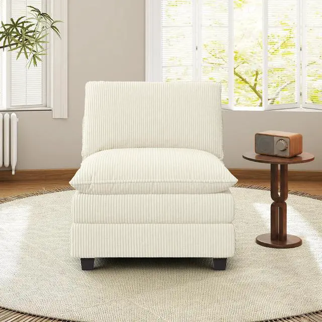 Main image of 37" Single Sofa Seat,Comfy Cloud Couch Sectional Sofa, Corduroy Sleeper Deep Seat Sofas for Living Room,Bedroom and Apartment,Beige