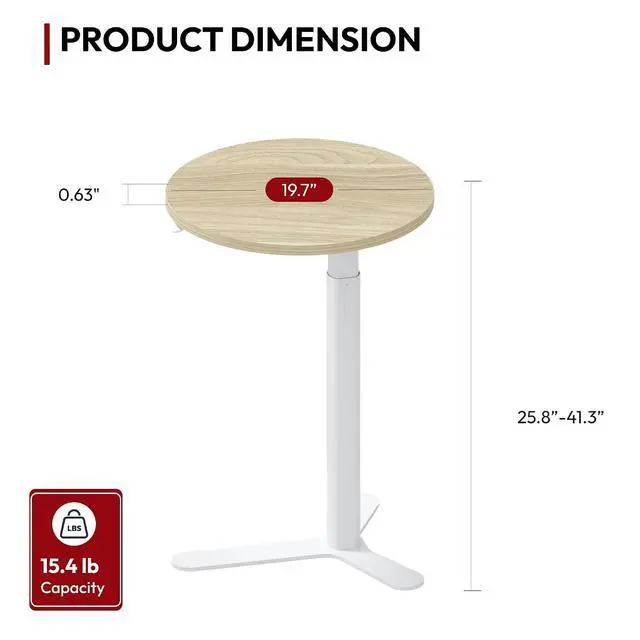 Alt view image 3 of 7 - Pneumatic Height Adjustable Round Dining Table, 19.7" Portable Bar Table, Wooden Overbed Table for Laptop, Snacks & Coffee, Ideal for Living Room, Bedroom, Home Office(Wood Grain)