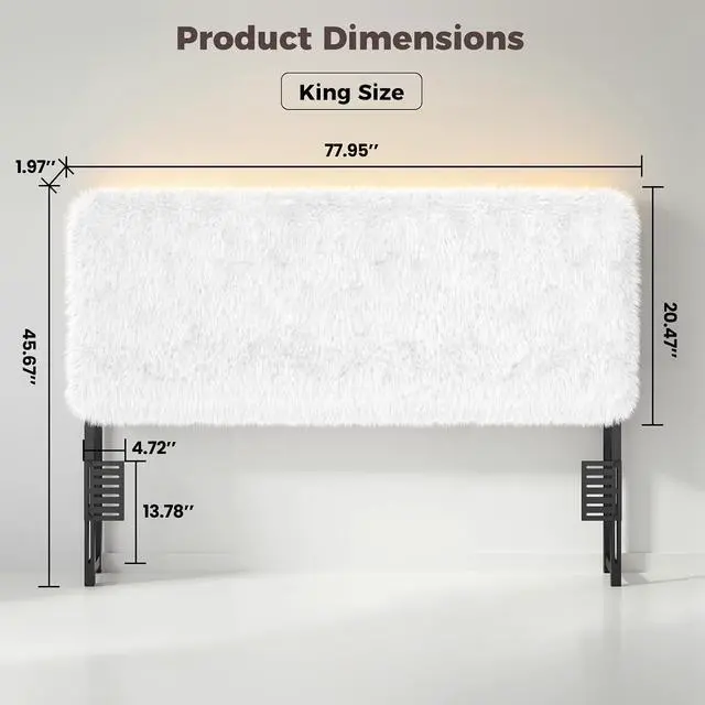 Alt view image 2 of 7 - Princess Headboard King Size for Girls, Upholstered Plush Headboard, 42.1" to 46.1" Adjustable Height, Beige
