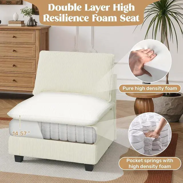 Alt view image 4 of 4 - 37" Single Sofa Seat,Comfy Cloud Couch Sectional Sofa, Corduroy Sleeper Deep Seat Sofas for Living Room,Bedroom and Apartment,Beige