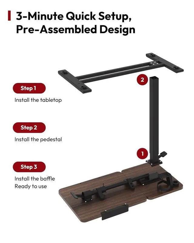 Alt view image 7 of 7 - Small Rolling Overbed Table Adjustable Height with Wheels, Mobile Laptop Desk with Tilting Desktop, Portable Computer Workstation for Home Office, Classroom, Bedside, Black Walnut