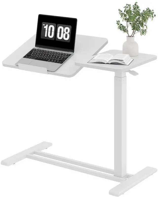 Main image of Small Rolling Overbed Table Adjustable Height with Wheels, Mobile Laptop Desk with Tilting Desktop, Portable Computer Workstation for Home Office, Classroom, Bedside, White