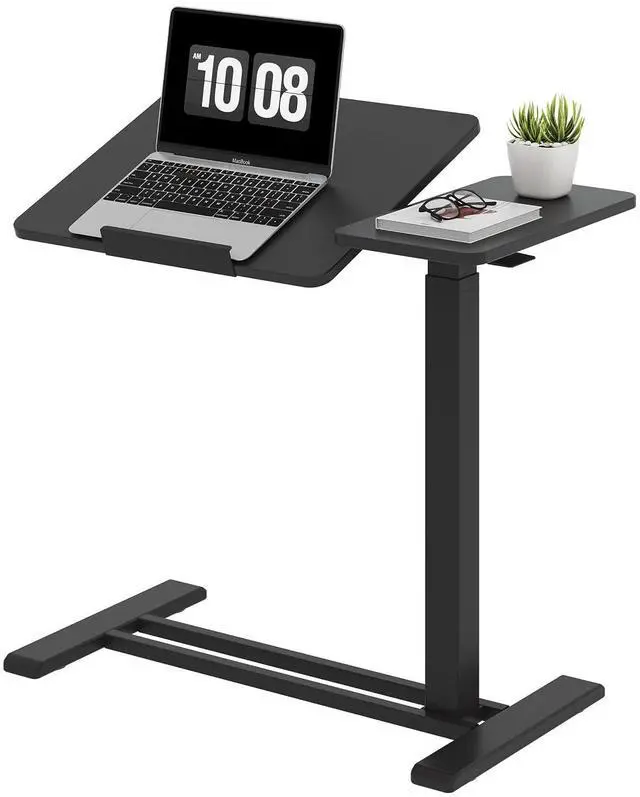 Main image of Small Rolling Overbed Table Adjustable Height with Wheels, Mobile Laptop Desk with Tilting Desktop, Portable Computer Workstation for Home Office, Classroom, Bedside, Black