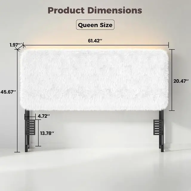 Alt view image 2 of 7 - Princess Headboard Queen Size for Girls, Upholstered Plush Headboard, 42.1" to 46.1" Adjustable Height, Beige