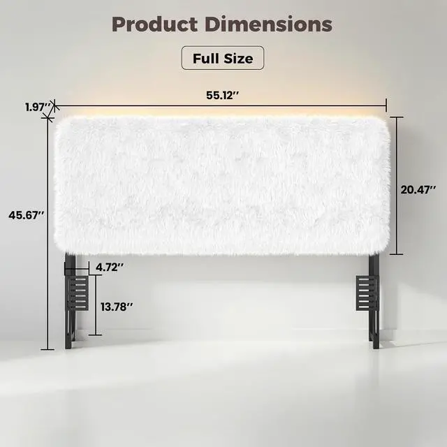 Alt view image 2 of 7 - Princess Headboard Full Size for Girls, Upholstered Plush Headboard, 42.1" to 46.1" Adjustable Height, Beige