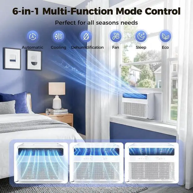 Alt view image 3 of 6 - 12K BTU Window Air Conditioner, 4-in-1 Window AC Unit Cooler, Washable Filter, White