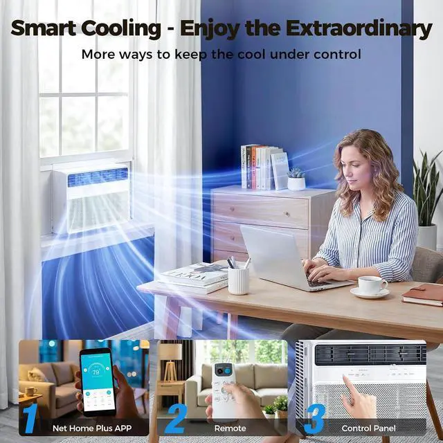 Alt view image 2 of 6 - 12K BTU Window Air Conditioner, 4-in-1 Window AC Unit Cooler, Washable Filter, White