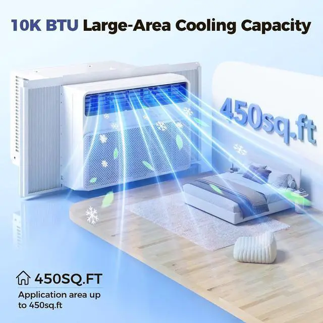 Alt view image 2 of 6 - Window Air Conditioner, 10000 BTU, Smart WiFi Control with Remote, Cools up to 450 Sq Ft