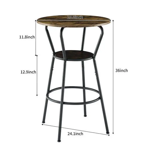 Alt view image 2 of 7 - 3-Piece Bar Table Set with Shelf, Small 2-Tier Round Bistro Pub Dining Table & PU Upholstered Stools with Backrest, Counter Height Table and Chairs Set for Kitchen Small Space, Rustic Brown