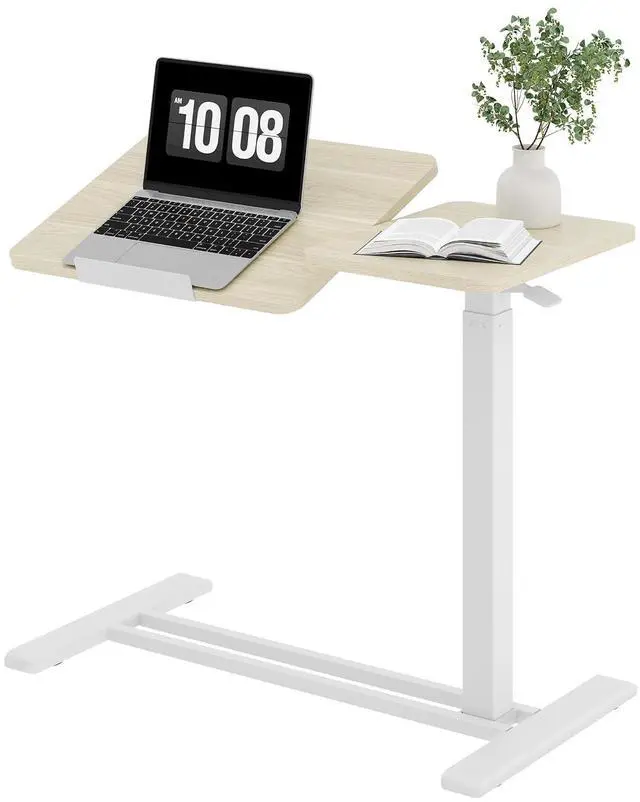 Main image of Small Rolling Overbed Table Adjustable Height with Wheels, Mobile Laptop Desk with Tilting Desktop, Portable Computer Workstation for Home Office, Classroom, Bedside, Wood Grain