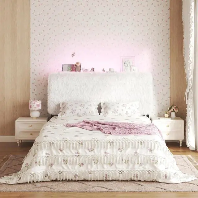 Alt view image 3 of 7 - Princess Headboard King Size for Girls, Upholstered Plush Headboard, 42.1" to 46.1" Adjustable Height, Beige