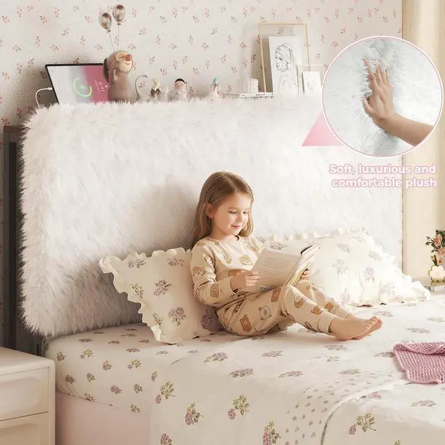 Alt view image 3 of 7 - Princess Headboard Full Size for Girls, Upholstered Plush Headboard, 42.1" to 46.1" Adjustable Height, Beige