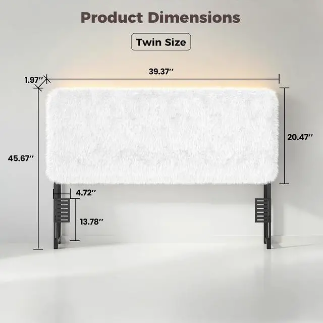 Alt view image 2 of 7 - Princess Headboard Twin Size for Girls, Upholstered Plush Headboard, 42.1" to 46.1" Adjustable Height, Beige