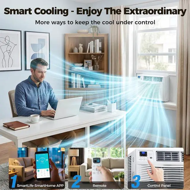 Alt view image 3 of 7 - Window Air Conditioner, 12000 BTU Window AC Unit with Smart App & Remote, Covers Up to 550 Sq.ft, White
