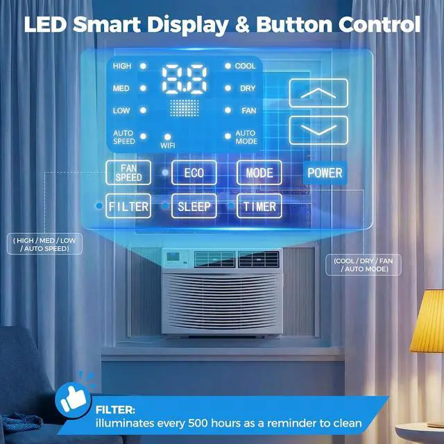 Alt view image 4 of 7 - Window Air Conditioner, 12000 BTU Window AC Unit with Smart App & Remote, Covers Up to 550 Sq.ft, White