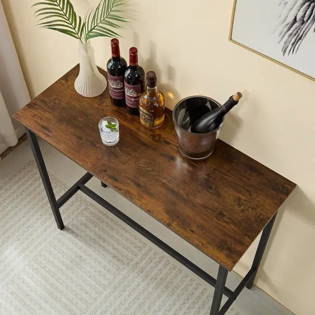Alt view image 4 of 7 - 3 Piece Dining Table Set Industrial Small Bar Table and Chairs Set for 2, Metal Base Kitchen Counter Height Dining Table Set with 2 PU Upholstered Chairs with Backrest for Bars, Brown