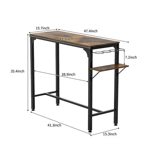 Alt view image 2 of 7 - 3 Piece Industrial Bar Table and Chairs Set for 2 Dining Table Set with 2 PU Upholstered Stools, Metal Base Kitchen Counter Height Dining Table Set with Adjustable Table Base, Brown