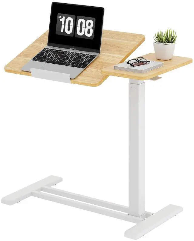 Main image of Small Rolling Overbed Table Adjustable Height with Wheels, Mobile Laptop Desk with Tilting Desktop, Portable Computer Workstation for Home Office, Classroom, Bedside, Maple