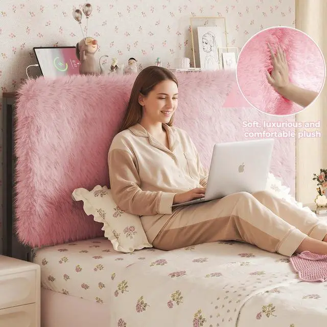 Alt view image 6 of 7 - Princess Headboard King Size, Upholstered Plush Headboard, 42.1" to 46.1" Adjustable Height, Pink