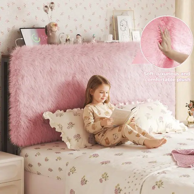 Alt view image 7 of 7 - Princess Headboard Twin Size for Girls, Upholstered Plush Headboard, 42.1" to 46.1" Adjustable Height, Pink