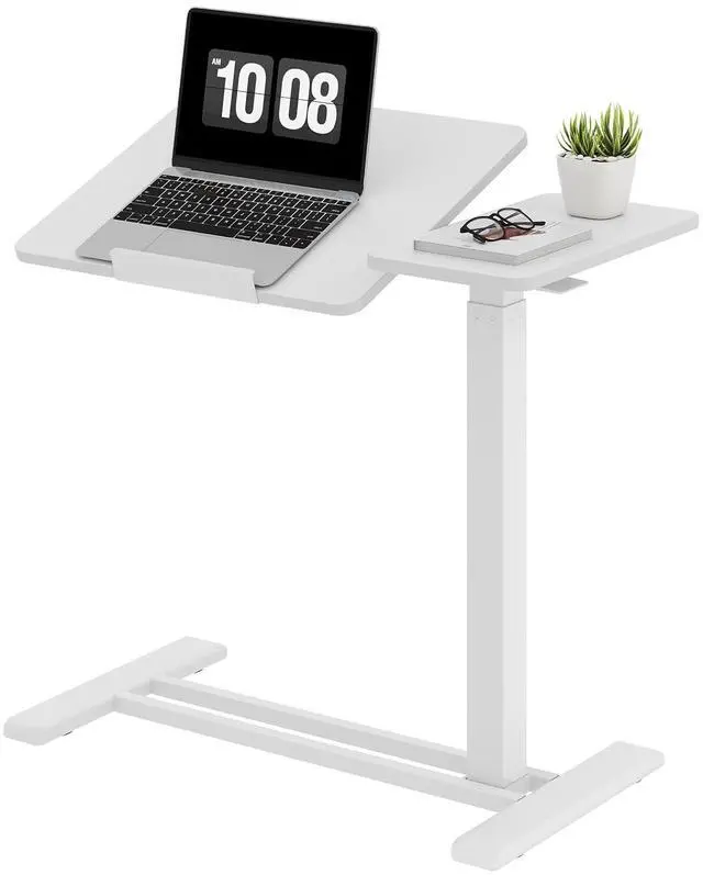 Main image of Small Rolling Overbed Table Adjustable Height with Wheels, Mobile Laptop Desk with Tilting Desktop, Portable Computer Workstation for Home Office, Classroom, Bedside, White