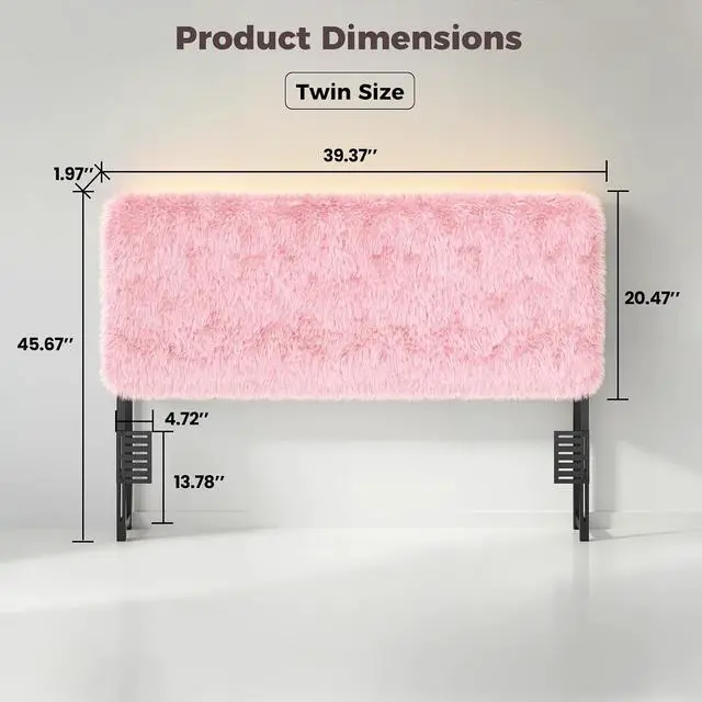 Alt view image 2 of 7 - Princess Headboard Twin Size for Girls, Upholstered Plush Headboard, 42.1" to 46.1" Adjustable Height, Pink