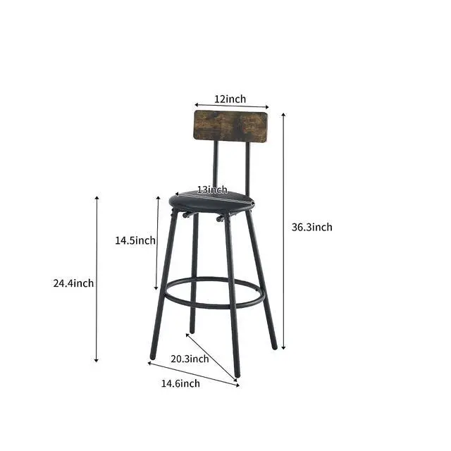 Alt view image 5 of 7 - Dining Table Set for 2, Counter Height Kitchen Table and Chairs with 2 Upholstered Stools, Bar Table Set with 2 Storage Shelves, 3 Piece Dining Room Table Set for Small Space, Retro Brown