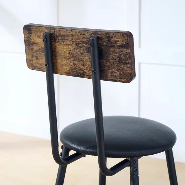 Alt view image 6 of 7 - 3 Piece Industrial Bar Table and Chairs Set for 2 Dining Table Set with 2 PU Upholstered Stools, Metal Base Kitchen Counter Height Dining Table Set with Adjustable Table Base, Brown