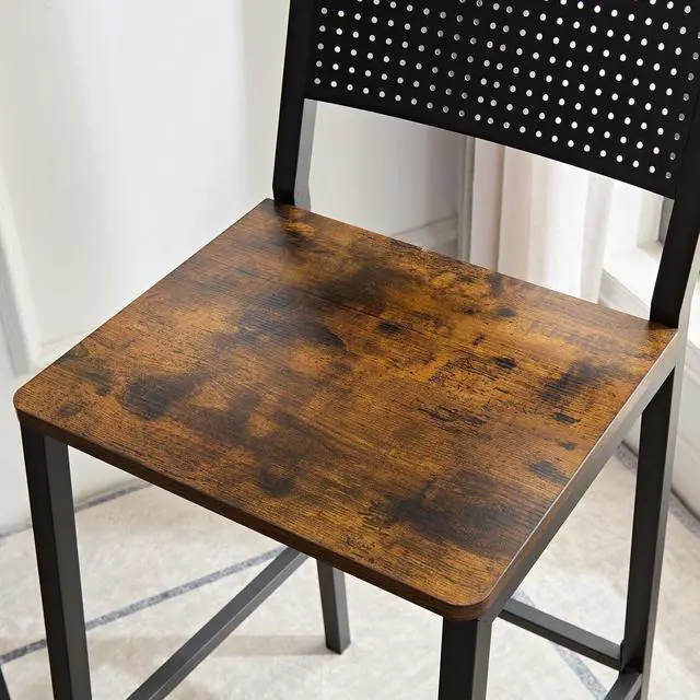 Alt view image 5 of 7 - 3 Piece Dining Table Set Industrial Small Bar Table and Chairs Set for 2, Metal Base Kitchen Counter Height Dining Table Set with Adjustable Table Base for Bars, Kitchens, Restaurants, Brown