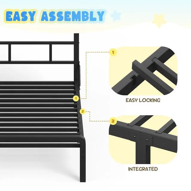 Alt view image 6 of 6 - Twin Size Bed Frame with 49.2-Inch LED High Headboard and 2-Tier Storage, Metal Platform Bed, Black