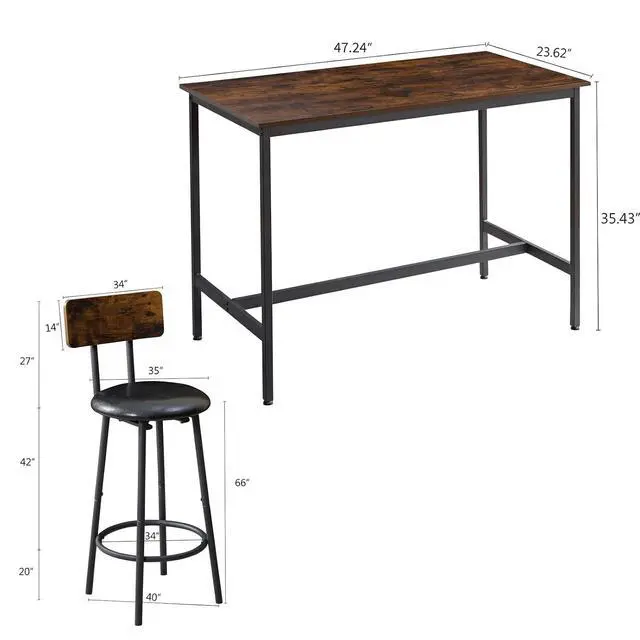 Alt view image 2 of 7 - Bar Table and Chairs Set for 4, 5 Pieces Industrial Wood Kitchen Dining Table Counter Height Pub Table with 4 PU Upholstered Chairs with Backrest,Suitable for Kitchen, Restaurant, Bar(Brown)