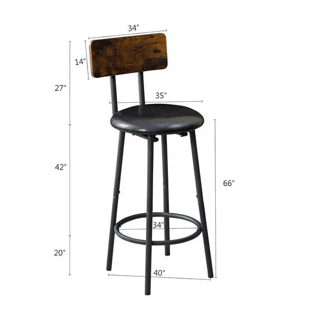 Alt view image 7 of 7 - Bar Table and Chairs Set for 4, 5 Pieces Industrial Wood Kitchen Dining Table Counter Height Pub Table with 4 PU Upholstered Chairs with Backrest,Suitable for Kitchen, Restaurant, Bar(Brown)