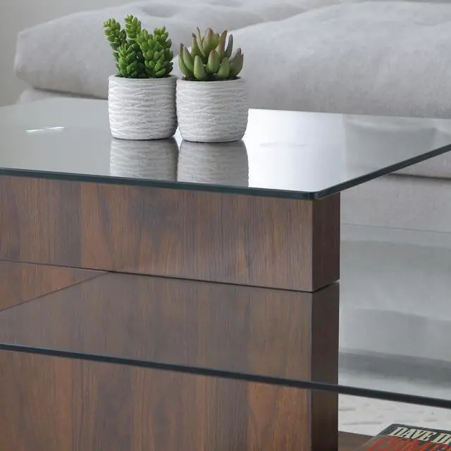 Alt view image 5 of 7 - Glass Coffee Table with Storage, 44 Inch Rectangular Coffee Tables for Living Room, 3-Tier Tempered Glass Wooden Center Table Modern Accent Cocktail Table for Home Office (Walnut)