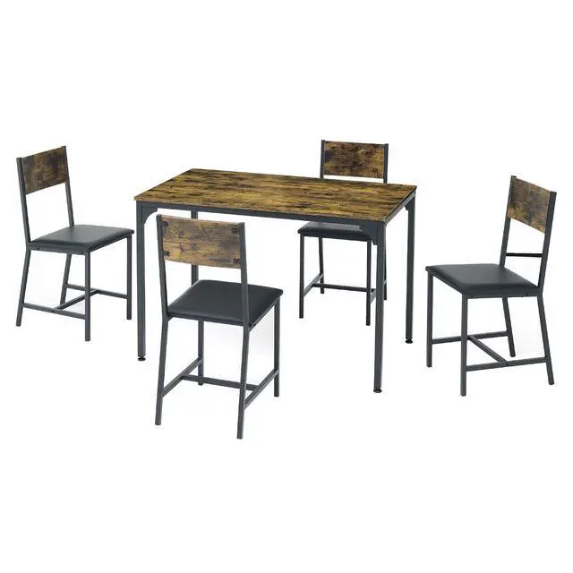 Alt view image 5 of 7 - Modern Dining Room Set for 4, 5 Pieces Industrial Kitchen Table and Chairs with Backrest, Rectangular Space-Saving Dinette Set for Dining Room, Apartment, Small Space, Rustic Brown