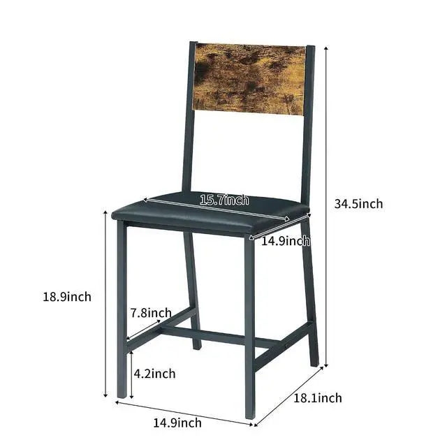 Alt view image 6 of 7 - Modern Dining Room Set for 4, 5 Pieces Industrial Kitchen Table and Chairs with Backrest, Rectangular Space-Saving Dinette Set for Dining Room, Apartment, Small Space, Rustic Brown