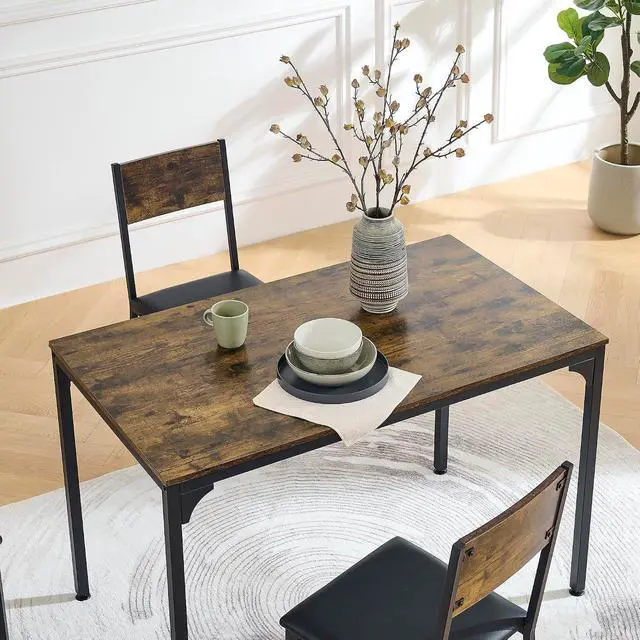 Alt view image 4 of 7 - Modern Dining Room Set for 4, 5 Pieces Industrial Kitchen Table and Chairs with Backrest, Rectangular Space-Saving Dinette Set for Dining Room, Apartment, Small Space, Rustic Brown