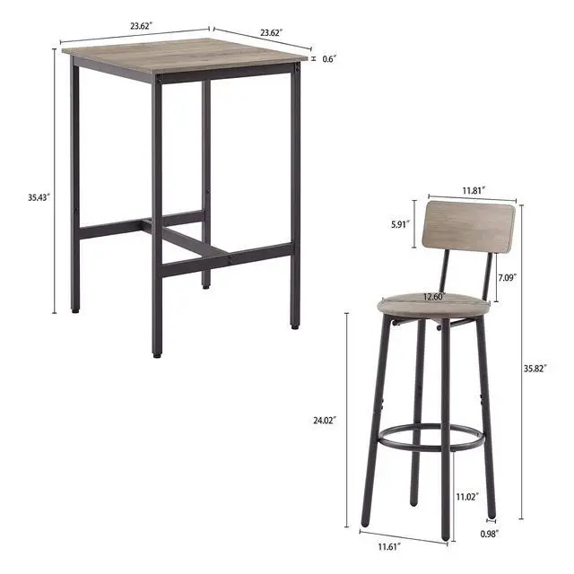 Alt view image 2 of 7 - Bar Table and Chairs Set for 2, 3 Piece Bistro Pub Table with 2 Stools,PU Upholstered Counter Height Dining Table and Chairs Set for Kitchen,Living Room,Bar,Small Spaces (Square Grey)