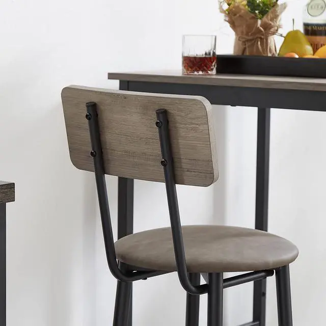 Alt view image 5 of 7 - Bar Table and Chairs Set for 2, 3 Piece Bistro Pub Table with 2 Stools,PU Upholstered Counter Height Dining Table and Chairs Set for Kitchen,Living Room,Bar,Small Spaces (Square Grey)