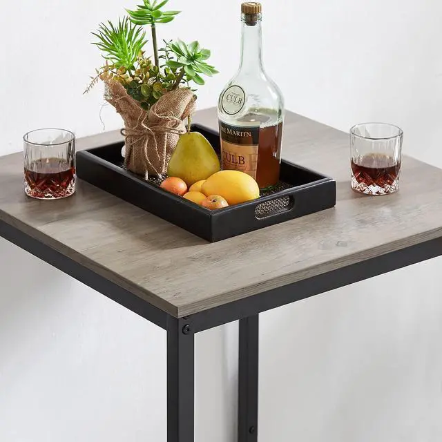 Alt view image 4 of 7 - Bar Table and Chairs Set for 2, 3 Piece Bistro Pub Table with 2 Stools,PU Upholstered Counter Height Dining Table and Chairs Set for Kitchen,Living Room,Bar,Small Spaces (Square Grey)