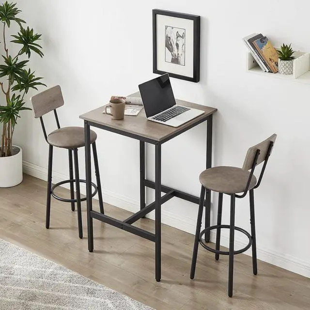 Main image of Bar Table and Chairs Set for 2, 3 Piece Bistro Pub Table with 2 Stools,PU Upholstered Counter Height Dining Table and Chairs Set for Kitchen,Living Room,Bar,Small Spaces (Square Grey)