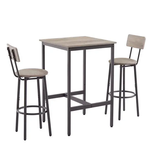 Alt view image 6 of 7 - Bar Table and Chairs Set for 2, 3 Piece Bistro Pub Table with 2 Stools,PU Upholstered Counter Height Dining Table and Chairs Set for Kitchen,Living Room,Bar,Small Spaces (Square Grey)
