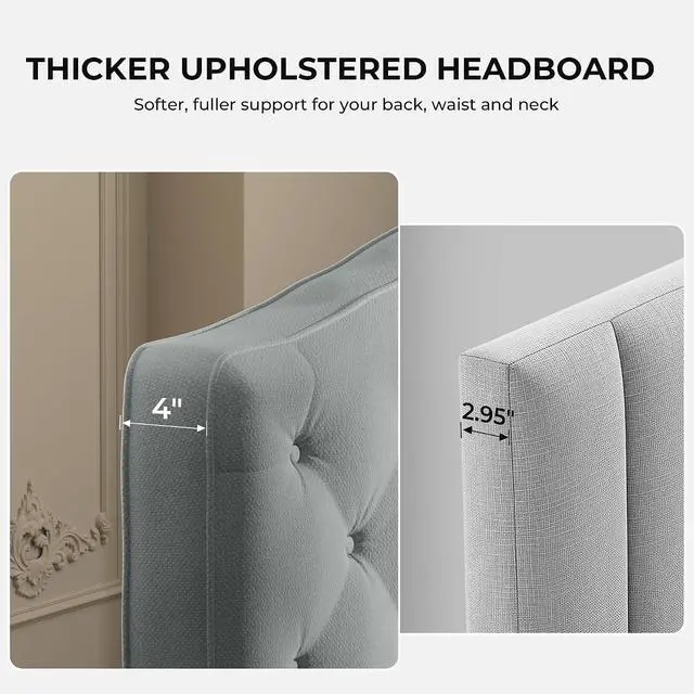 Alt view image 3 of 7 - Upholstered Headboard Queen Size with 4" Thickened High-Density Sponge, Modern Button-Tufted Queen Headboard Only, Luxury Chenille Fabric, Easy Assembly, Grey