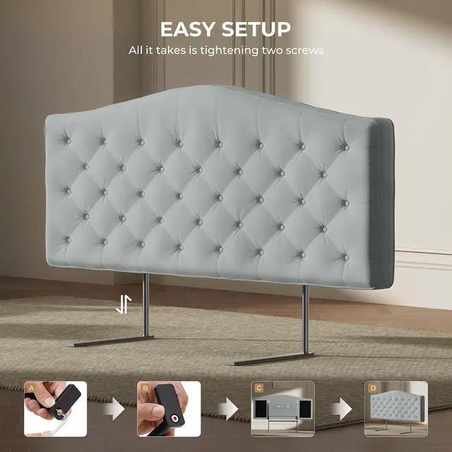 Alt view image 5 of 7 - Upholstered Headboard Queen Size with 4" Thickened High-Density Sponge, Modern Button-Tufted Queen Headboard Only, Luxury Chenille Fabric, Easy Assembly, Grey