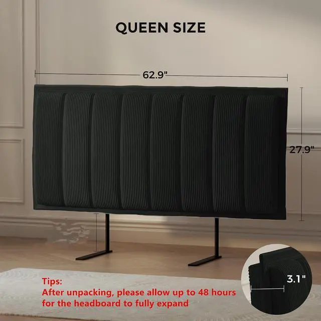 Alt view image 2 of 7 - Headboard Queen Size, Upholstered Modern Striped Head Board Only, 3.1 High-Density Sponge Backrest, 2 Screw Easy Assembly (Black)