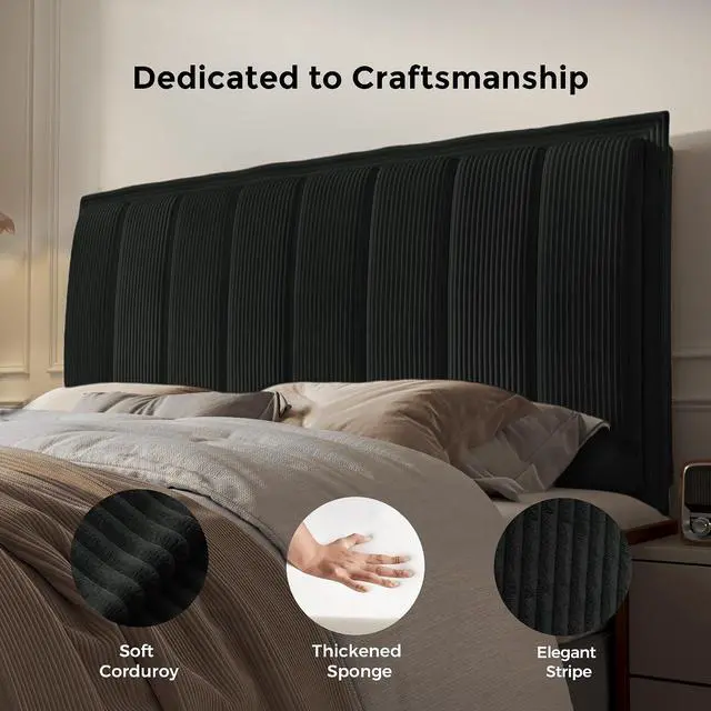 Alt view image 3 of 7 - Headboard Queen Size, Upholstered Modern Striped Head Board Only, 3.1 High-Density Sponge Backrest, 2 Screw Easy Assembly (Black)