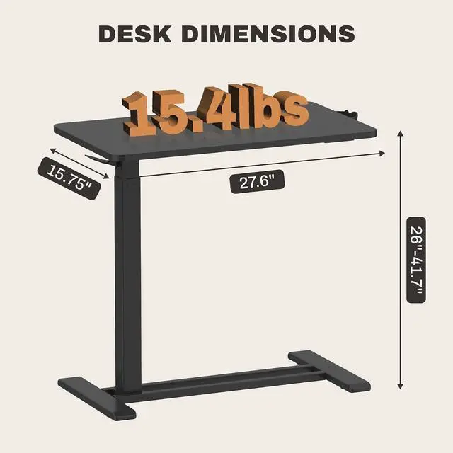 Alt view image 2 of 7 - Adjustable Overbed Bedside Table Pneumatic Adjustable Height Laptop Computer Standing Desk Cart with Tray, Hospital and Home Use(23.6" W x 13.8" D,Maple)