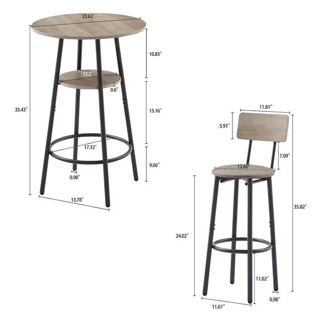 Alt view image 2 of 7 - Bar Table and Chairs Set for 2, 3 Piece Round Bistro Pub with 2 Stools,PU Upholstered Counter Height Dining Kitchen,Living Room,Bar,Small Spaces (Round Grey) 1+2 round