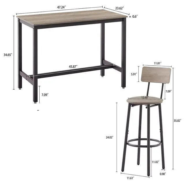 Alt view image 2 of 7 - Bar Table Set with 4 Stools,PU Upholstered Counter Height Dining Set for Kitchen, Living Room, Bar, Small Spaces (Grey)
