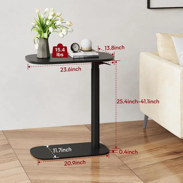 Alt view image 2 of 7 - Adjustable Overbed Bedside Table Pneumatic Adjustable Height Laptop Computer Standing Desk Cart with Tray, Hospital and Home Use(23.6" W x 13.8" D,Black)